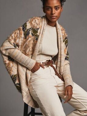 By Anthropologie Metallic Cardigan Sweater Size XS/Small Oversized Floral $248